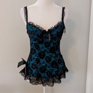 YMI Lacey Bustier Corset Top MEDIUM Festival Going Out Goth Mesh Ruffles Bows